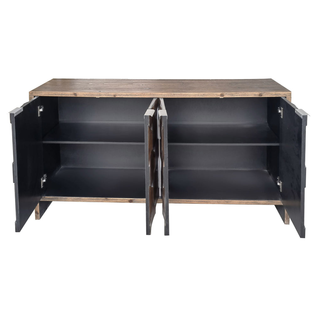 Farmhouse 4-Door Accent Cabinet with Hexagonal Pattern and Adjustable Shelves