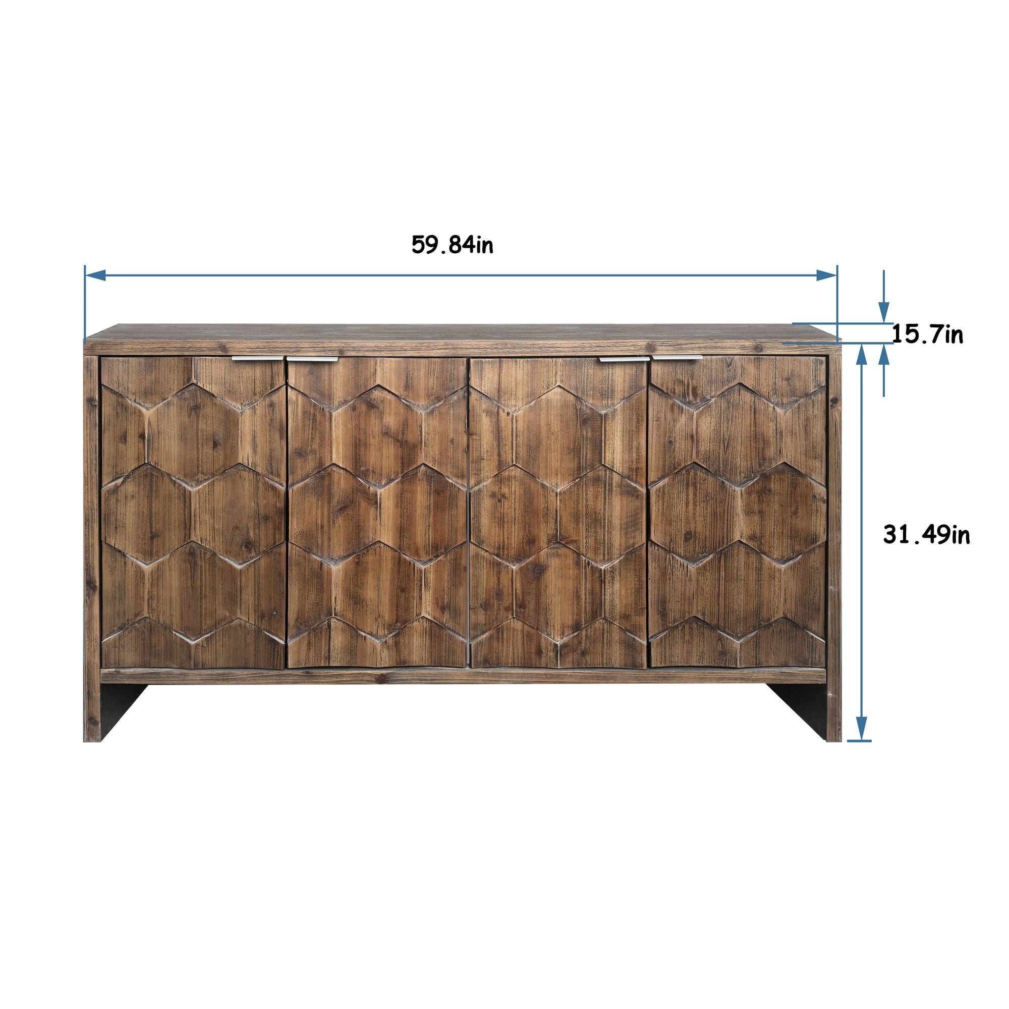 Farmhouse 4-Door Accent Cabinet with Hexagonal Pattern and Adjustable Shelves