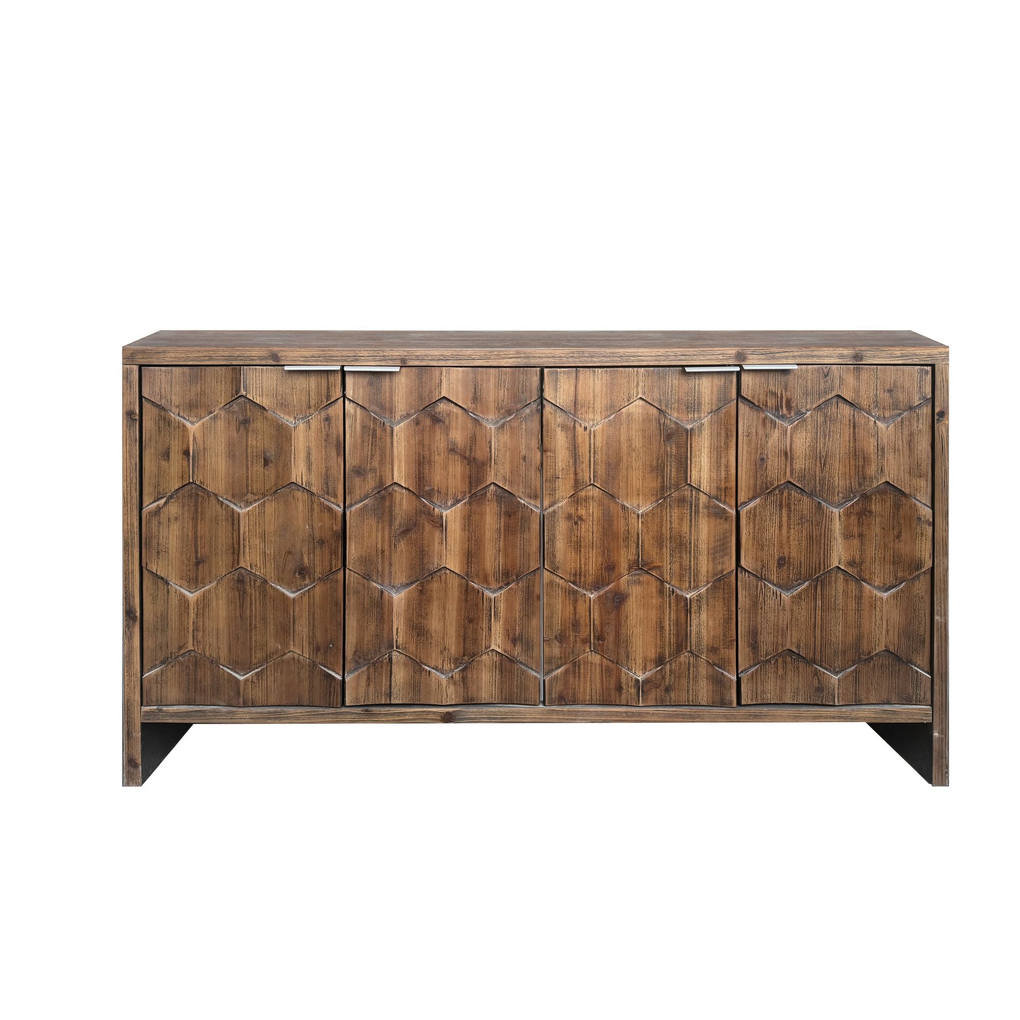 Farmhouse 4-Door Accent Cabinet with Hexagonal Pattern and Adjustable Shelves