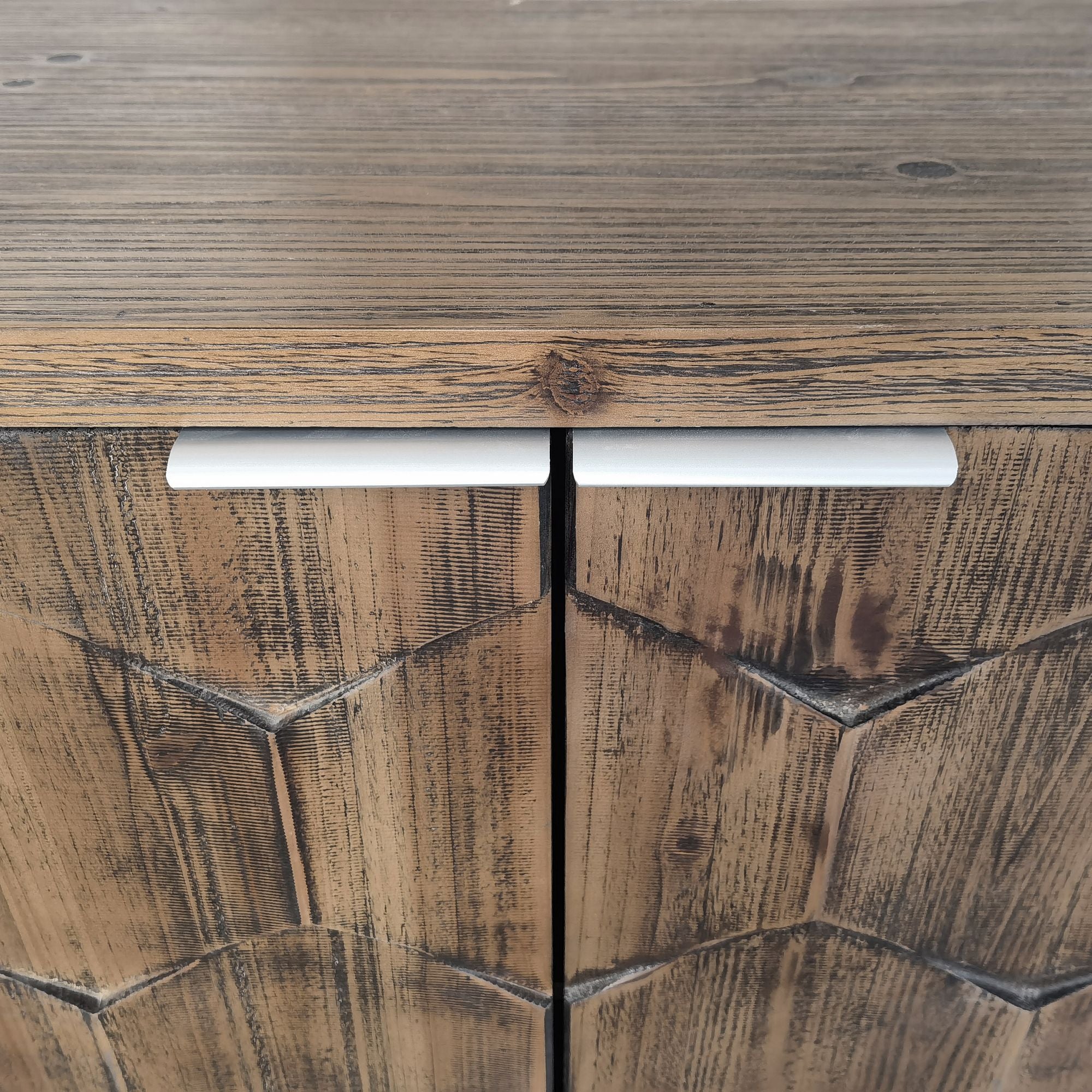 Farmhouse 4-Door Accent Cabinet with Hexagonal Pattern and Adjustable Shelves