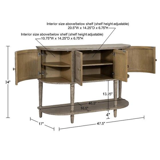 Bedford Collection Accent Cabinet with Curved Design and Adjustable Shelves
