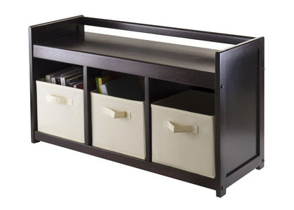 Addison Bench with Foldable Baskets – Dark Espresso Finish