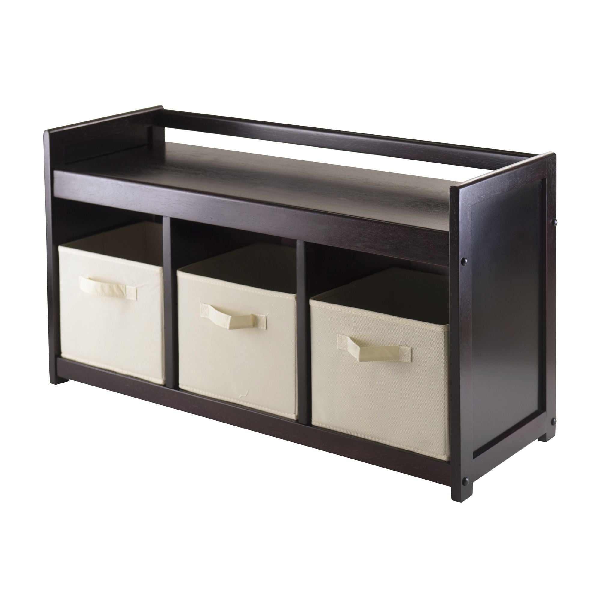 Addison Bench with Foldable Baskets – Dark Espresso Finish
