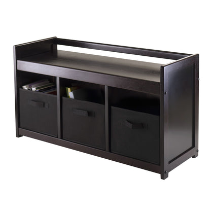 Addison Storage Bench with 3 Foldable Fabric Baskets in Dark Espresso
