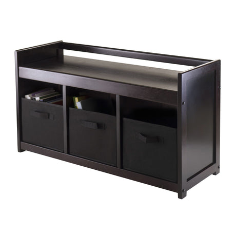 Addison Storage Bench with 3 Foldable Fabric Baskets in Dark Espresso