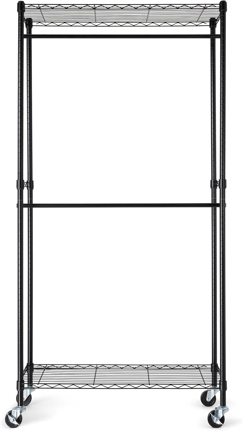 Black Double-Rod Rolling Garment Rack