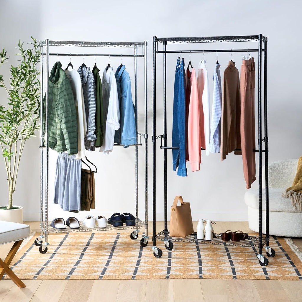 Black Double-Rod Rolling Garment Rack