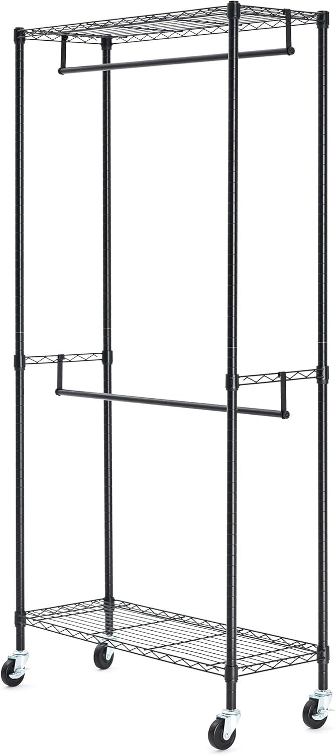 Black Double-Rod Rolling Garment Rack