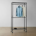 Black Double-Rod Rolling Garment Rack