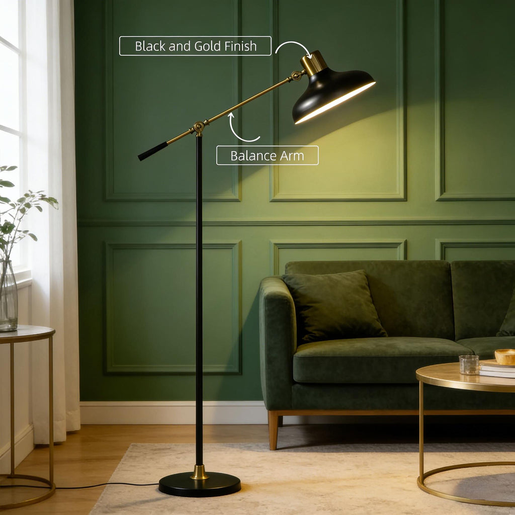 Black and Gold Adjustable Balance Arm Floor Lamp