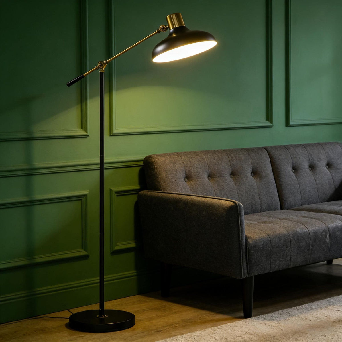Black and Gold Adjustable Balance Arm Floor Lamp