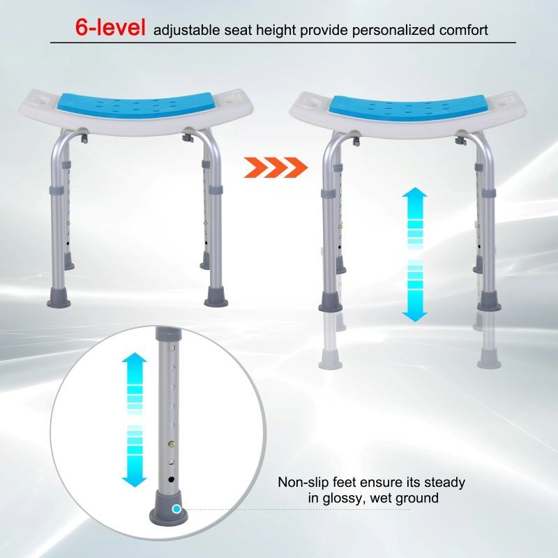 Adjustable Height Shower Bench Stool with Non-Slip Pads and Drainage Holes