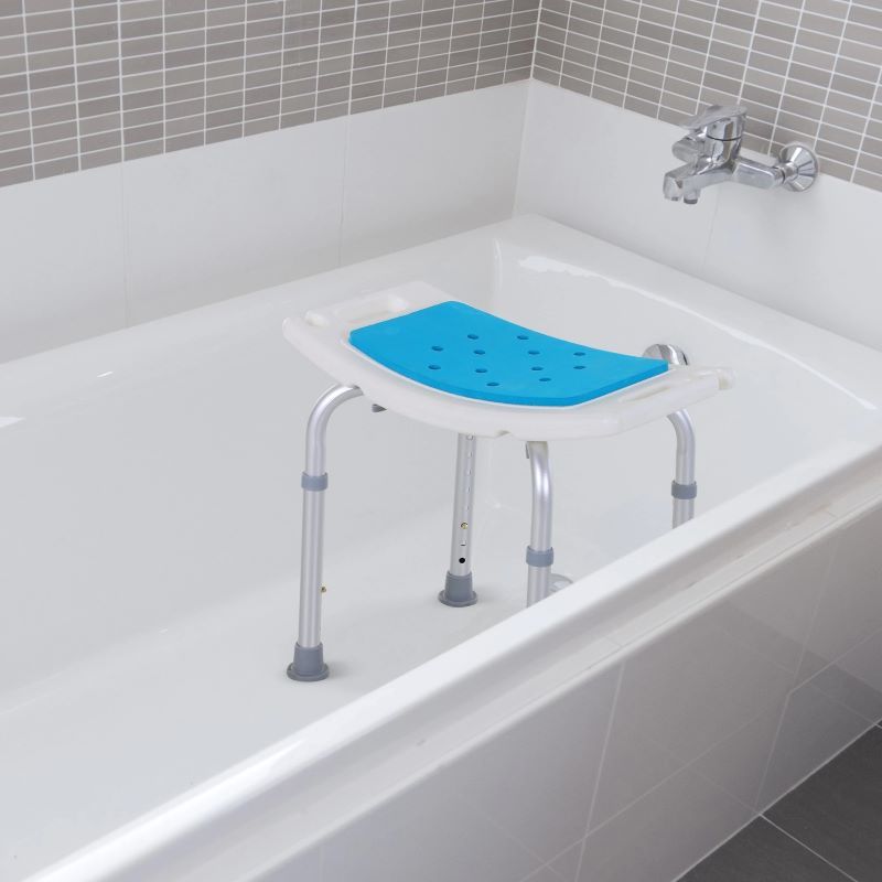 Adjustable Height Shower Bench Stool with Non-Slip Pads and Drainage Holes