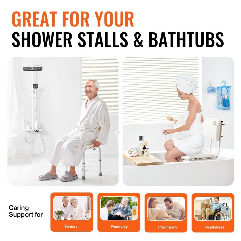 Adjustable Height Shower Bench Stool with Non-Slip Pads and Drainage Holes