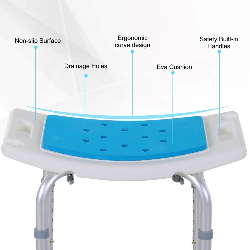Adjustable Height Shower Bench Stool with Non-Slip Pads and Drainage Holes