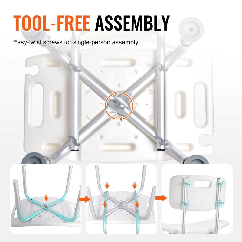Adjustable Height Shower Bench Stool with Non-Slip Pads and Drainage Holes