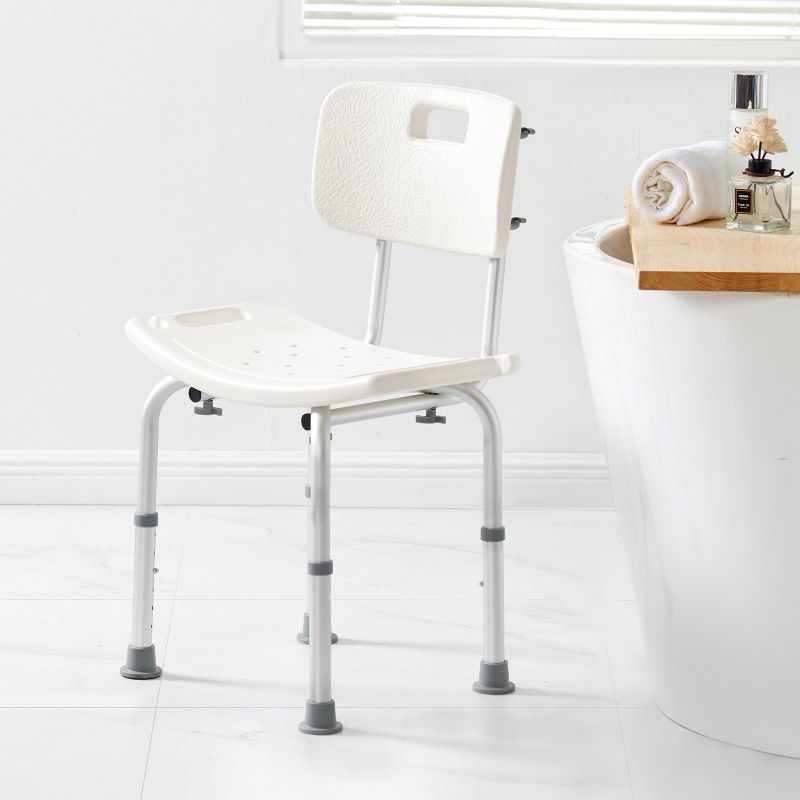 Adjustable Height Shower Bench Stool with Non-Slip Pads and Drainage Holes