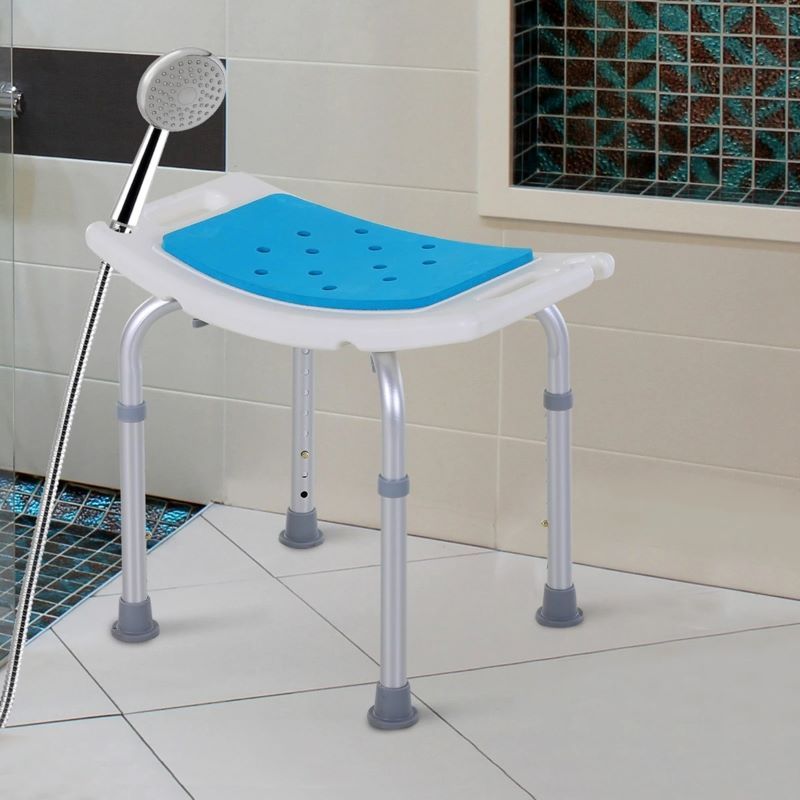 Adjustable Height Shower Bench Stool with Non-Slip Pads and Drainage Holes
