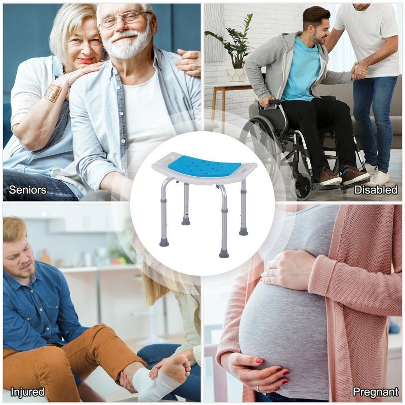 Adjustable Height Shower Bench Stool with Non-Slip Pads and Drainage Holes