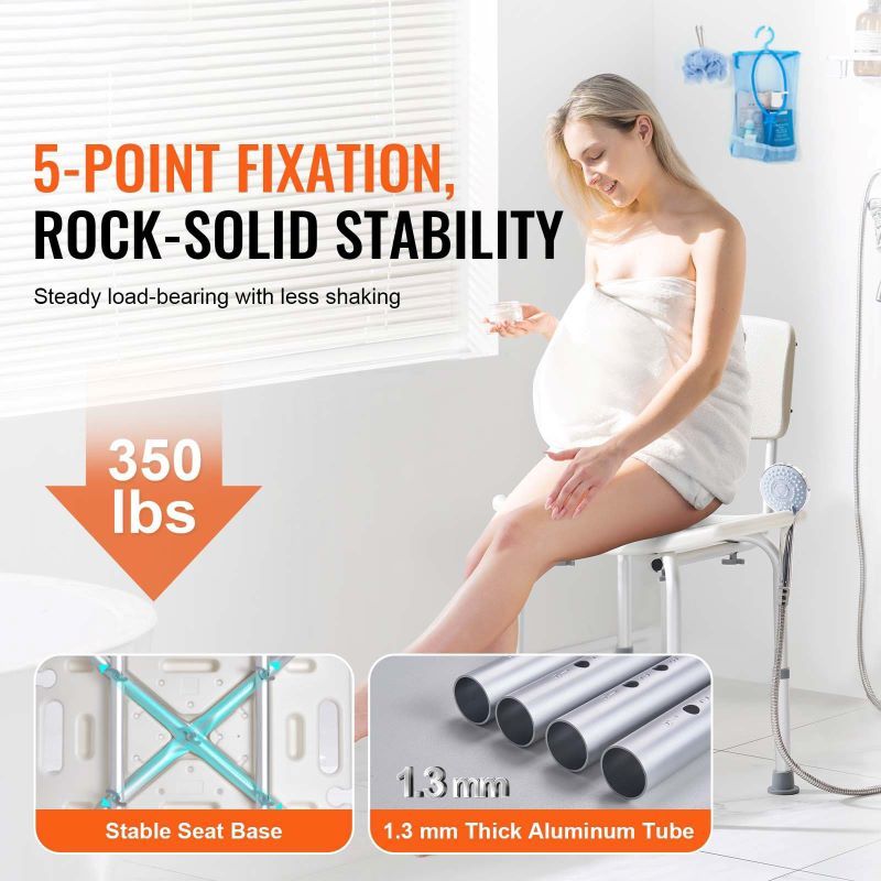 Adjustable Height Shower Bench Stool with Non-Slip Pads and Drainage Holes