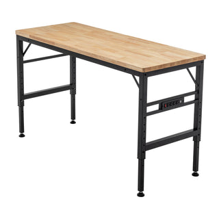 Adjustable Height Workbench with Power Outlets and Solid Wood Top