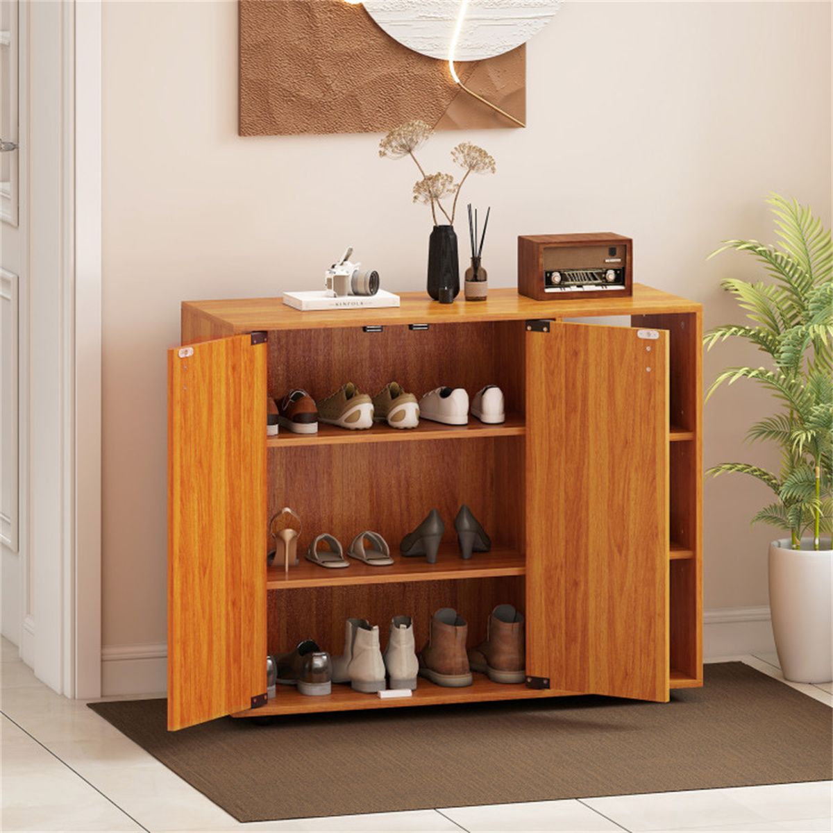 Flexible Shoe Storage with Open and Enclosed Sections