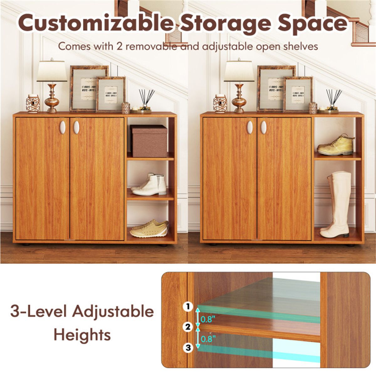 Flexible Shoe Storage with Open and Enclosed Sections