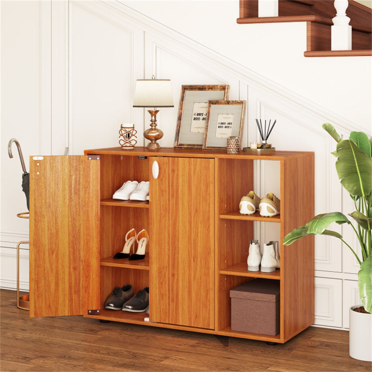 Flexible Shoe Storage with Open and Enclosed Sections