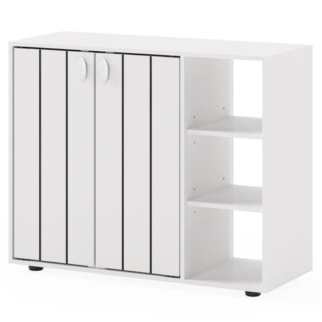 Adjustable Shelf Shoe Cabinet, 2-Door Enclosed + 3-Tier Open Storage Organizer for