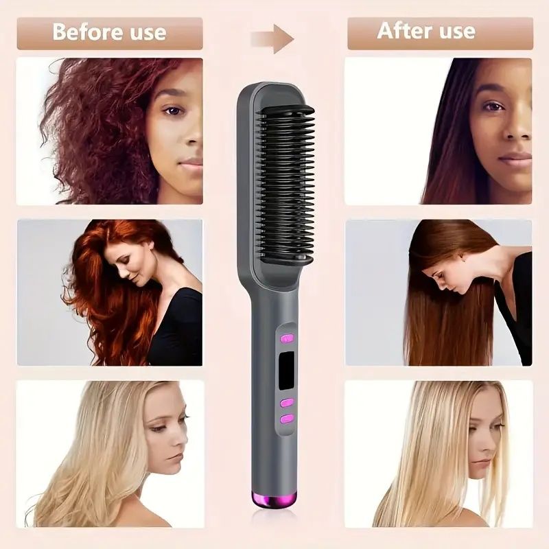 Multifunctional Ceramic Straightening Brush & Curling Iron with Universal Voltage