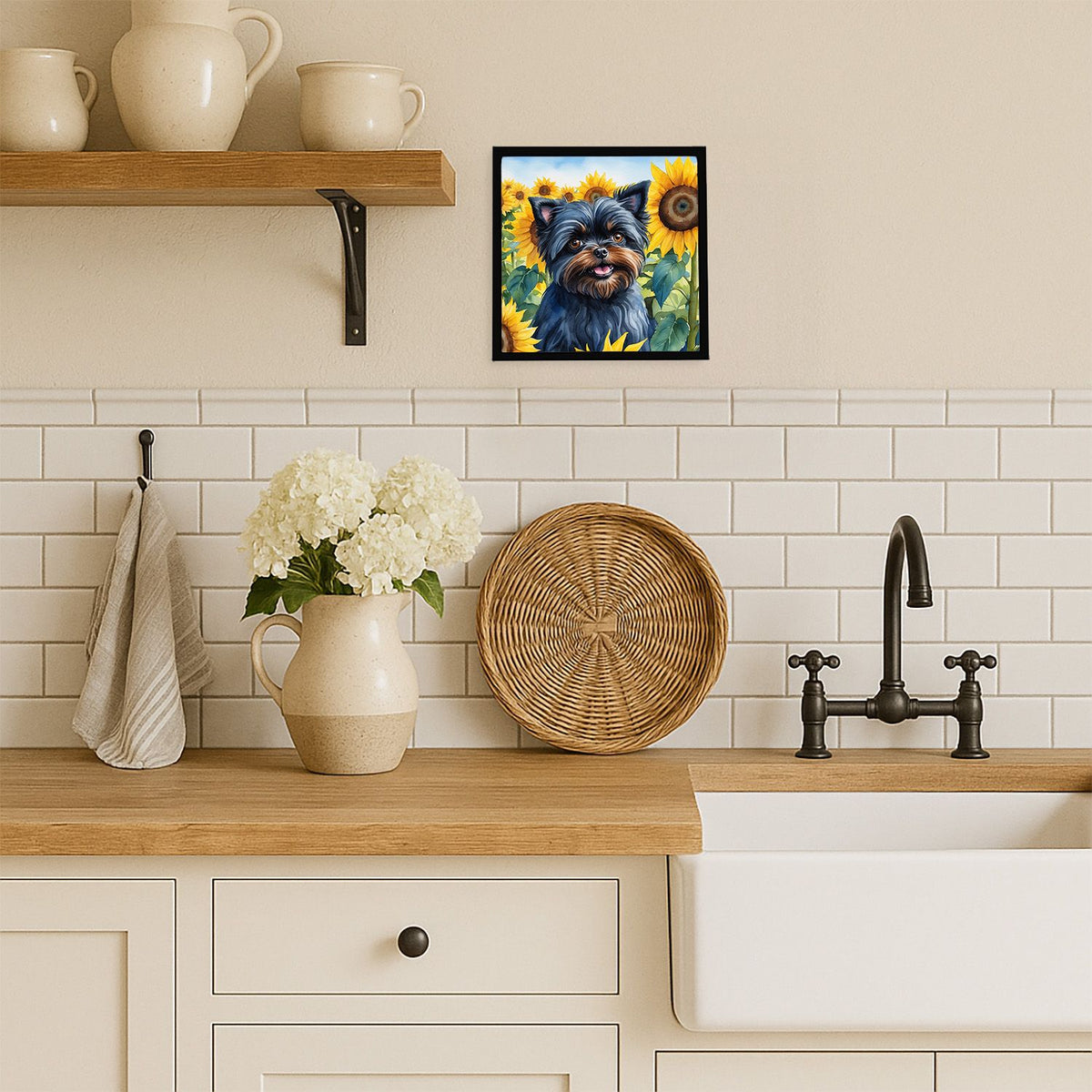 Affenpinscher in Sunflowers Framed Wall Art