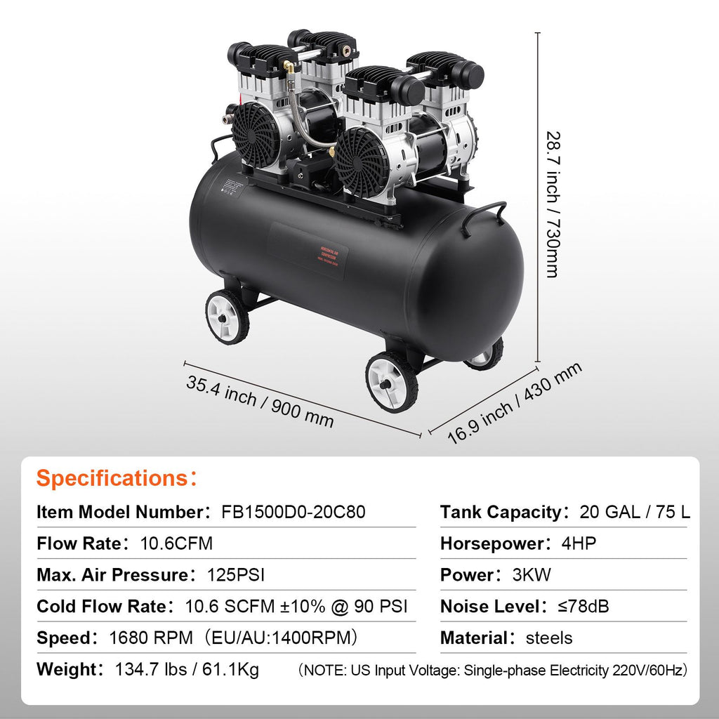 Oil-Free Horizontal Air Compressor for Workshop Tasks