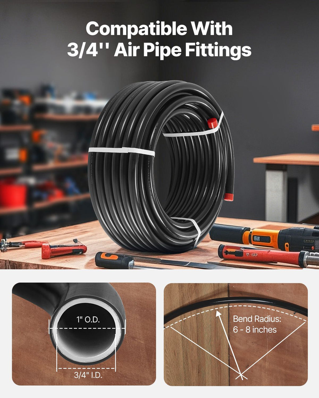 x 3/4" Air Compressor Line Kit with Leak-Proof Piping System for Workshops