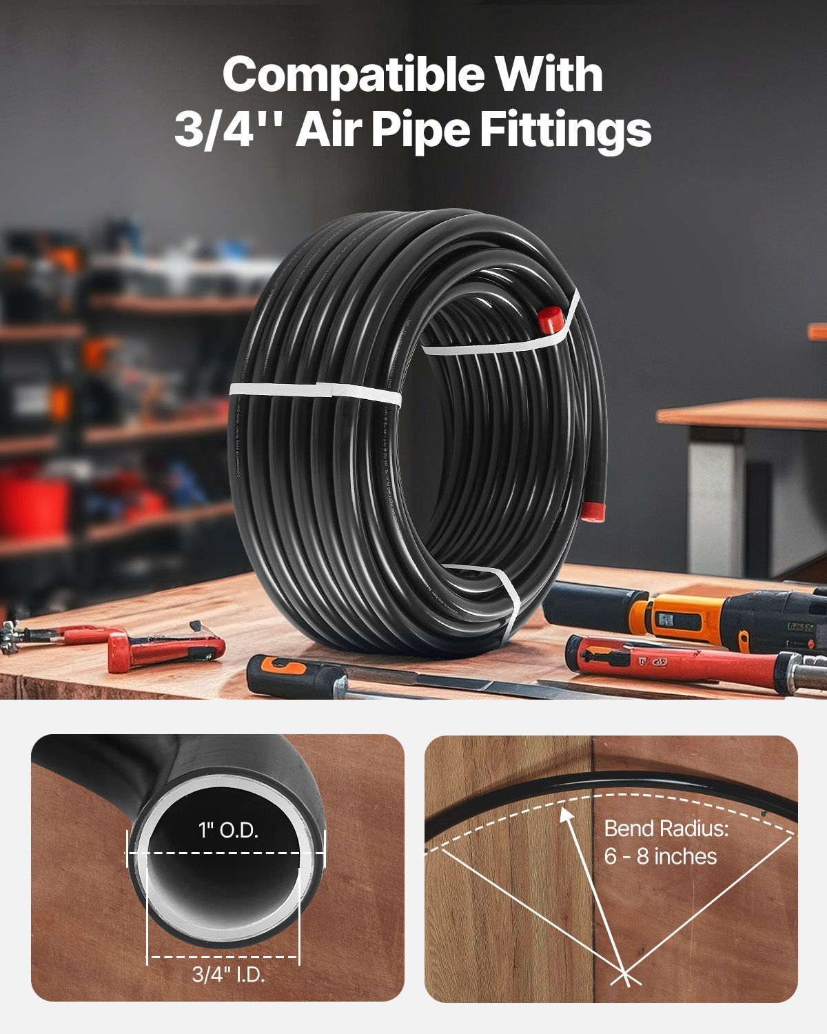 x 3/4" Air Compressor Line Kit with Leak-Proof Piping System for Workshops