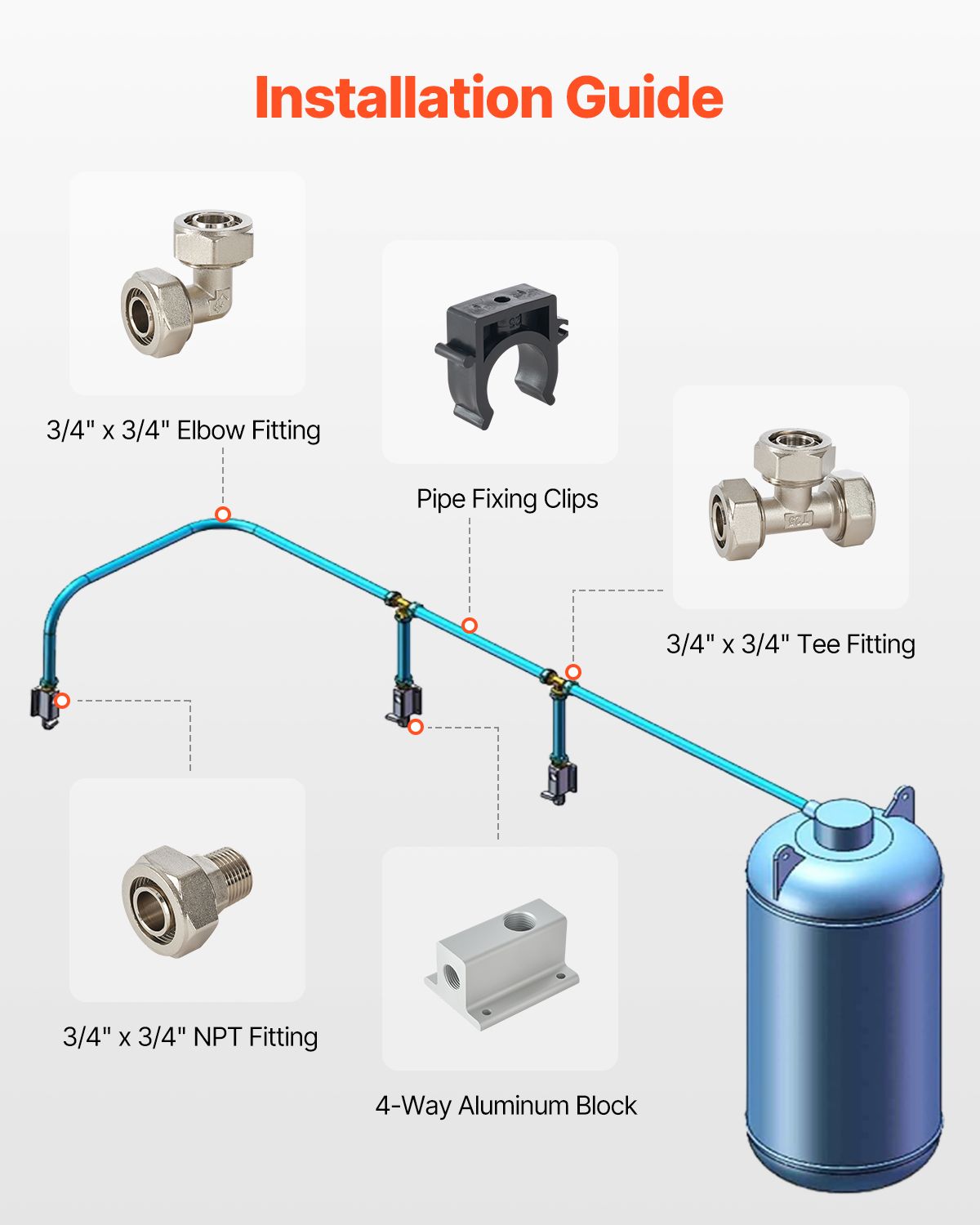 Compressed Air Line Installation Kit for Workshops