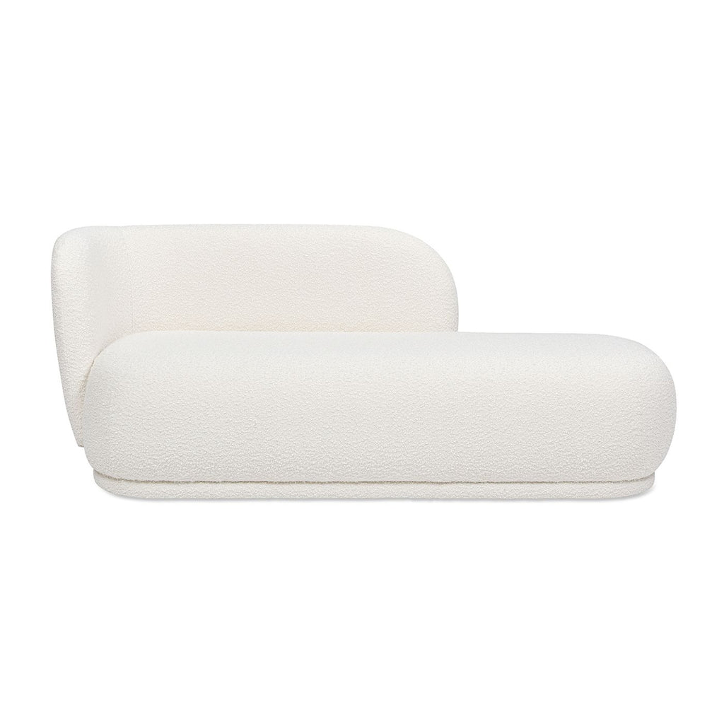 Aire RAF Modern Rounded Chaise Lounge in Ivory White Boucle
