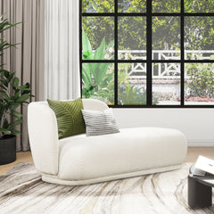 Aire RAF Modern Rounded Chaise Lounge in Ivory White Boucle