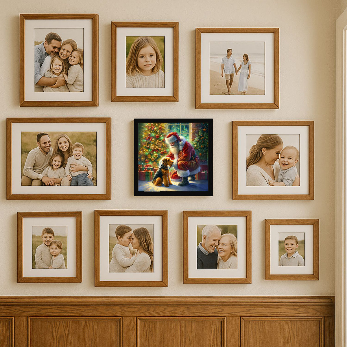 Airedale Terrier and Santa Claus Framed Wall Art
