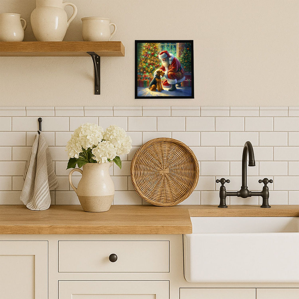 Airedale Terrier and Santa Claus Framed Wall Art