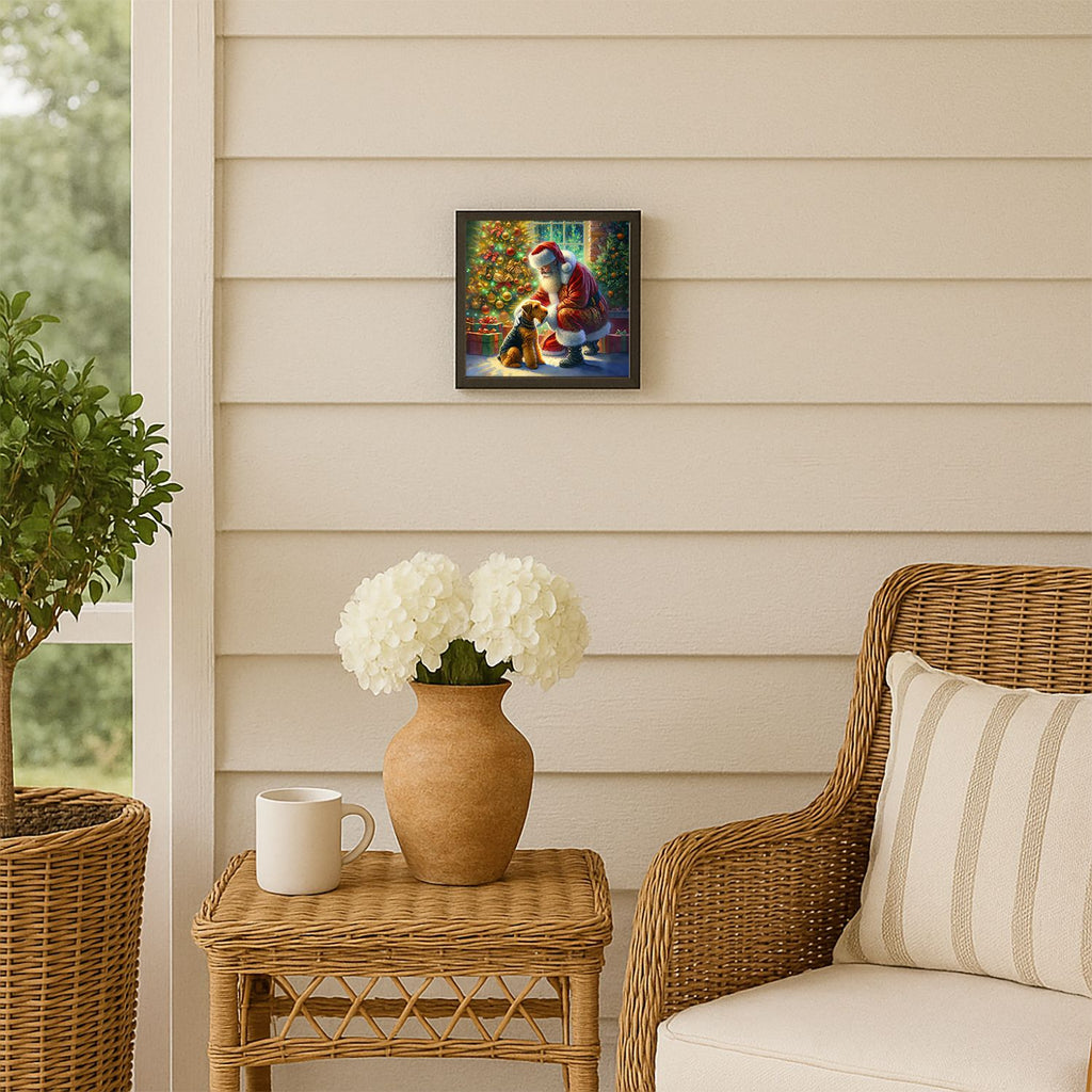 Airedale Terrier and Santa Claus Framed Wall Art