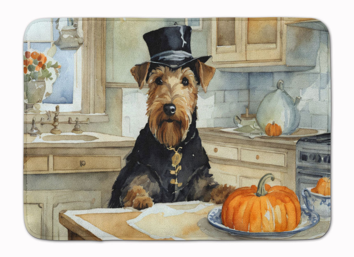 Airedale Terrier Fall Kitchen Pumpkins Memory Foam Kitchen Mat Machine Washable Anti-Fatigue Mat Cus