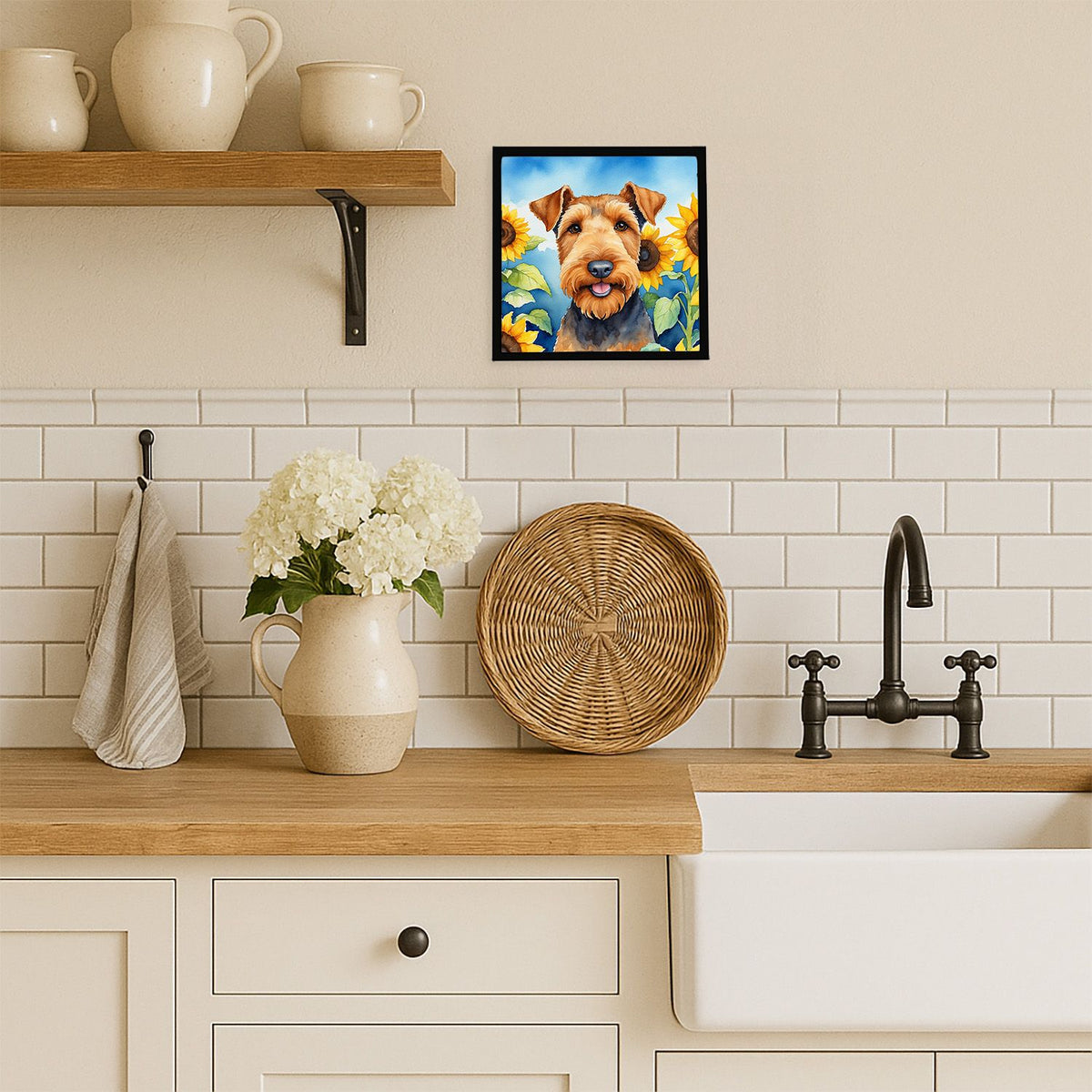 Airedale Terrier in Sunflowers Framed Wall Art