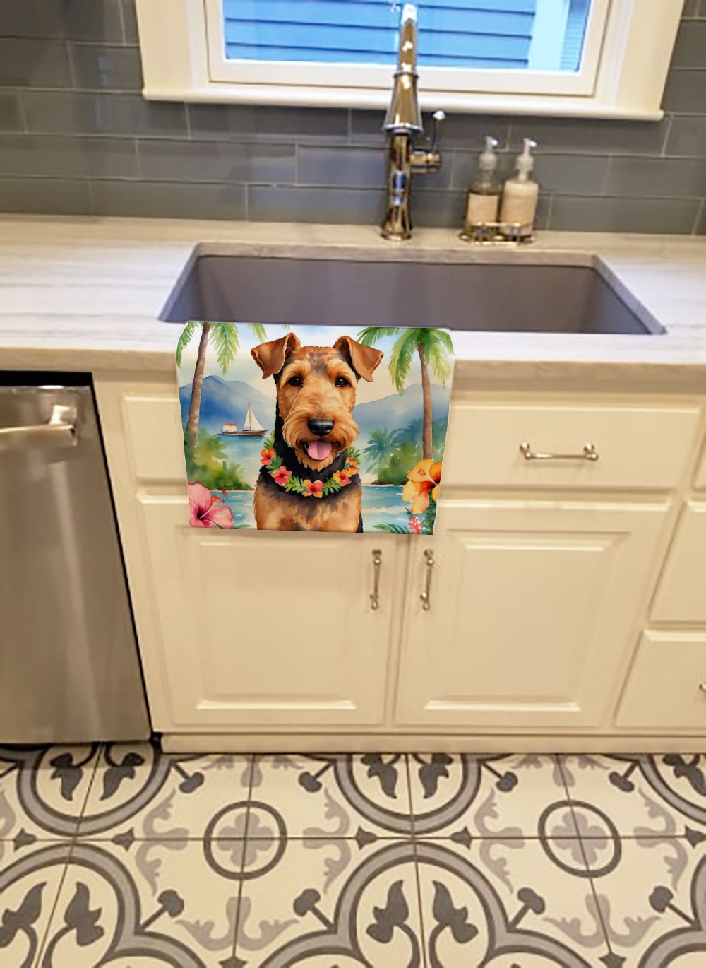 Airedale Terrier Luau Dual-Sided Kitchen Towel
