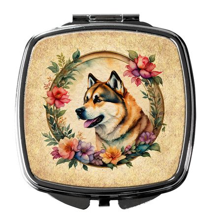 Akita and Flowers Folding Compact Mirror