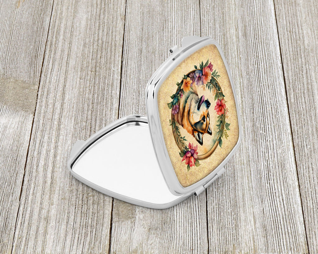Akita and Flowers Folding Compact Mirror