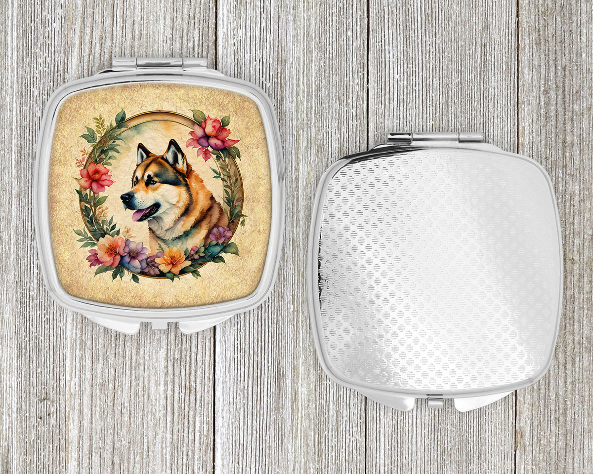 Akita and Flowers Folding Compact Mirror