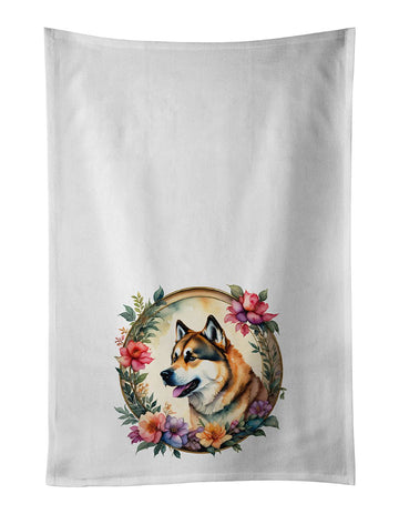 Akita and Flowers Decorative Kitchen Towel Set