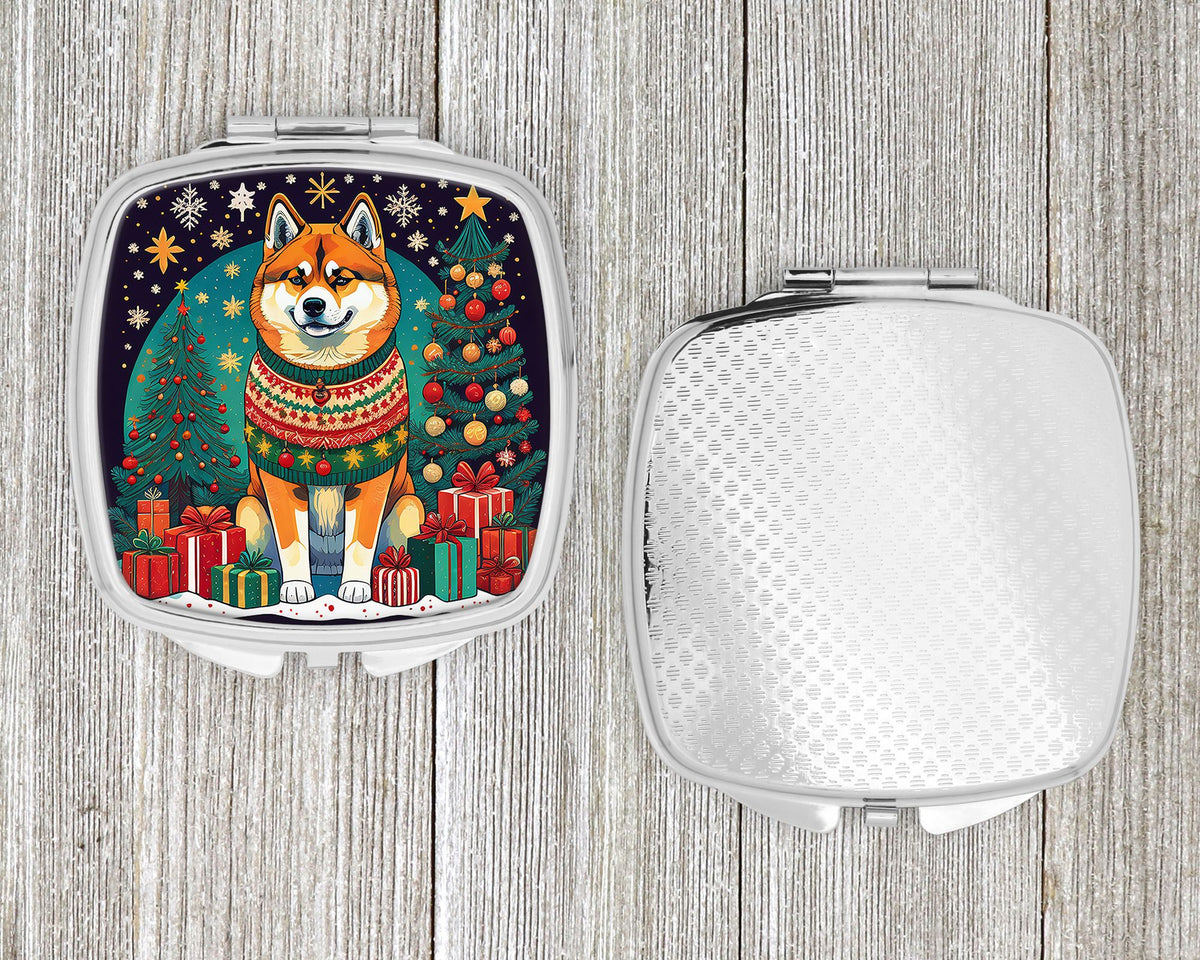 Akita Christmas Folding Compact Mirror