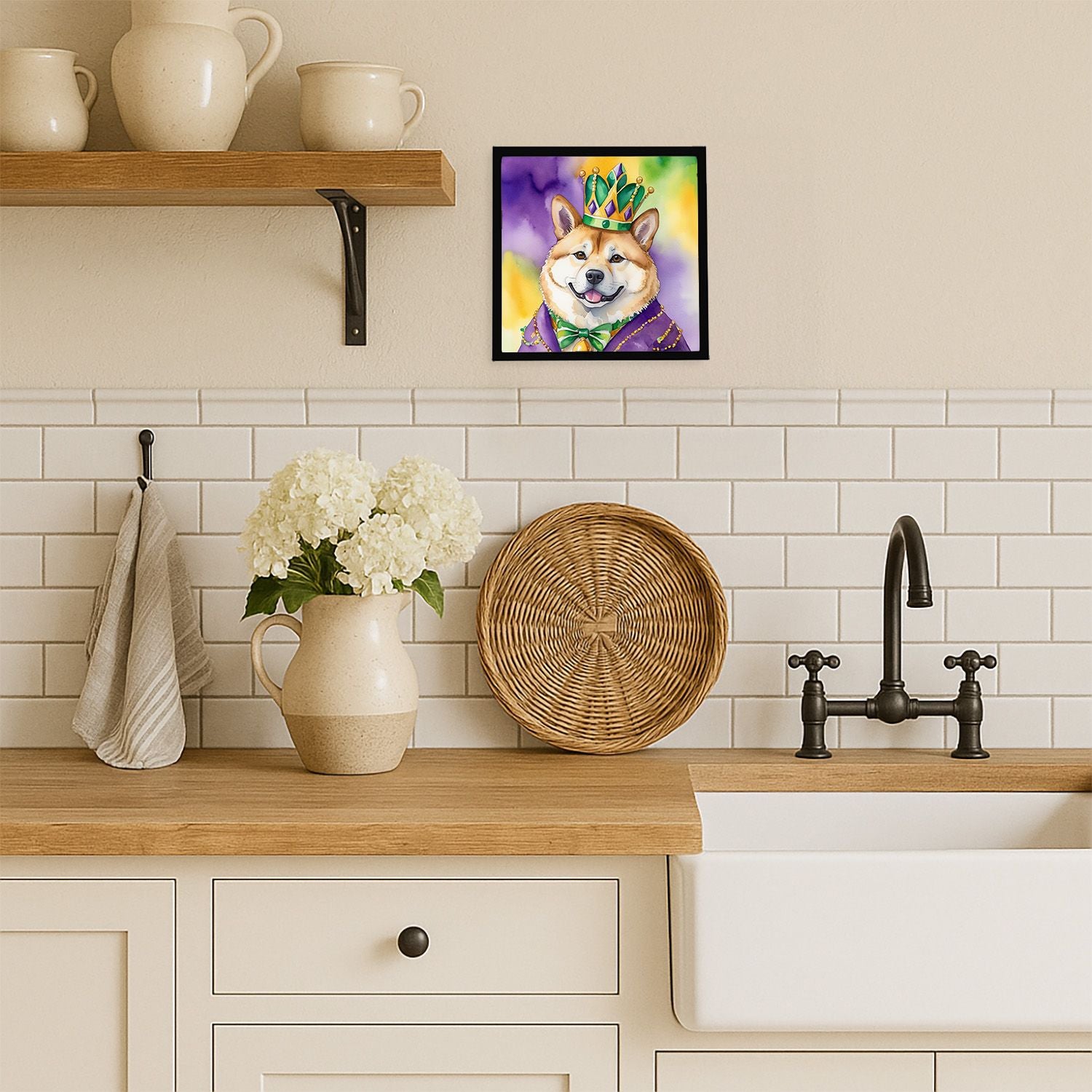 Akita King of Mardi Gras Framed Print - Ready to Hang Wall Art