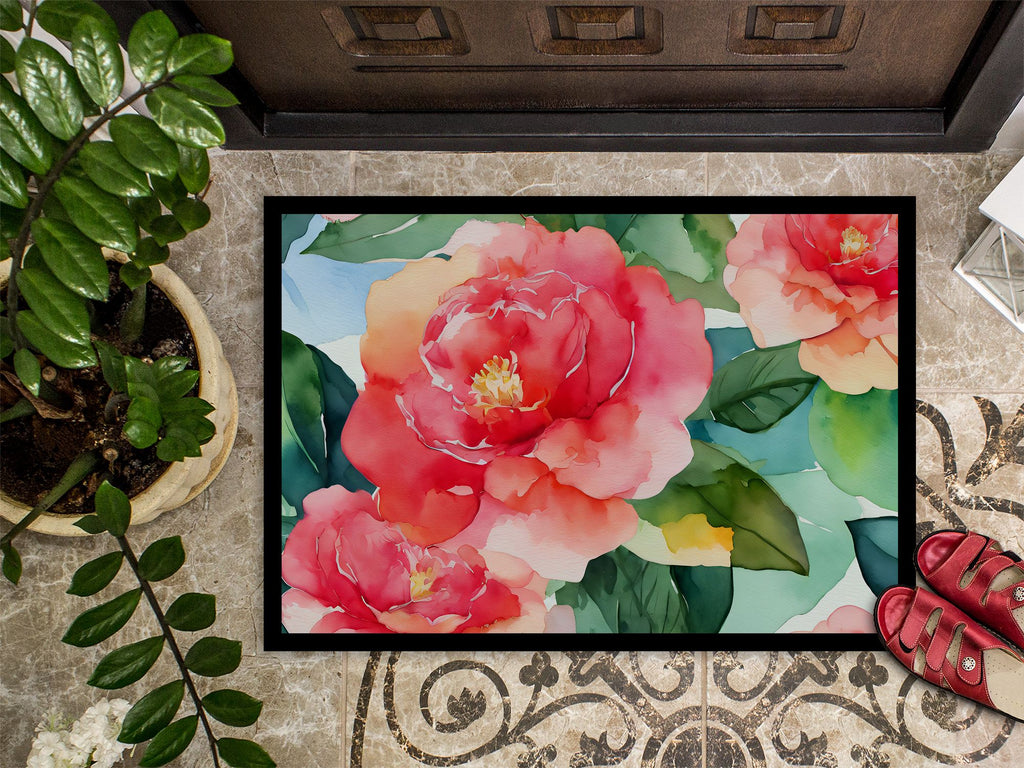 Alabama Camellia Watercolor Doormat